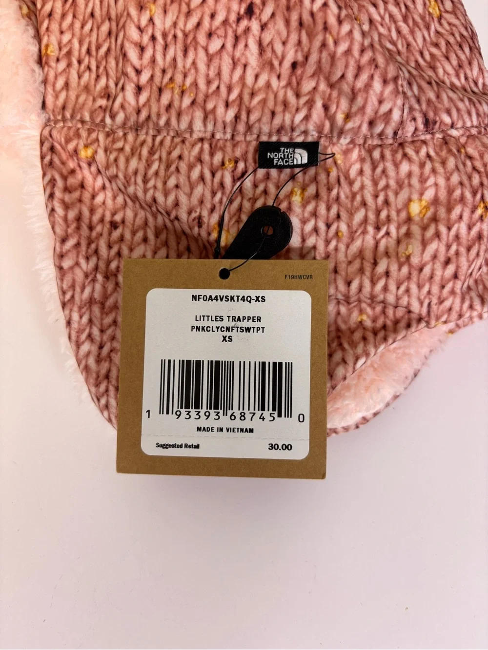 New The North Face Pink Knit Trapper Hat with Cream Faux-Fur Lining 6-24 Months